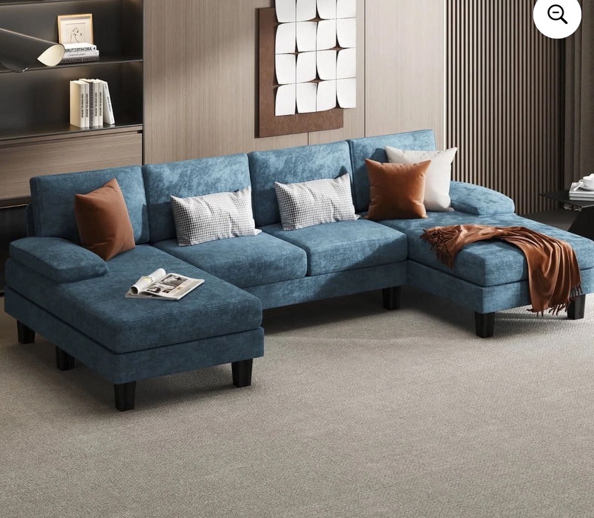 Homall Modern U-Shape Sectional Sofa, Chenille Fabric Modular Couch, 4 Seat Oversized Sofa with Chaise for Living Room, Blue