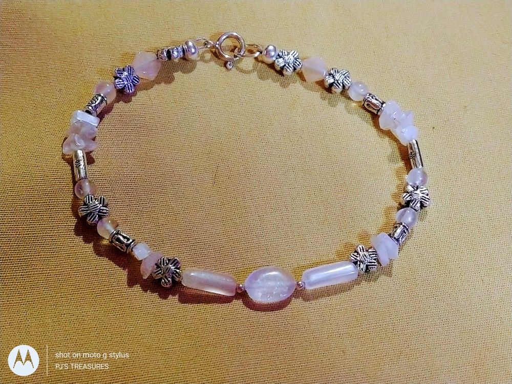 MOONSTONE/99.9 FINE SILVER CLASP AND BEADING- *NOT 925 STERLING*./ 8 IN LONG