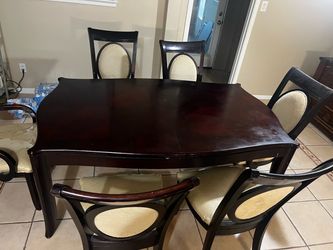 Dark Wood Dining Table with 6 Chairs