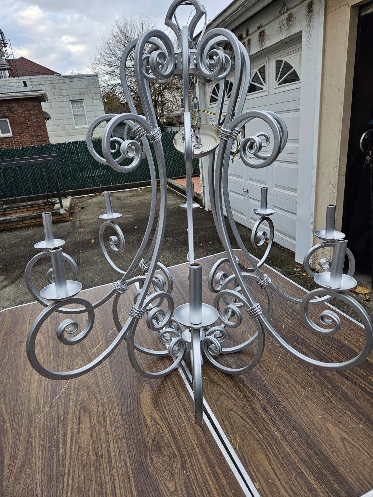 Beautiful Xlarge 8 Light Silver Iron Chandelier
