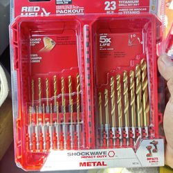23 piece titanium drillbit set Milwaukee red helix 23 piece titanium drillbit set