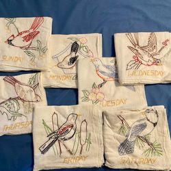 Vintage Flour Sack Kitchen Towels Embroidered Set Of 7