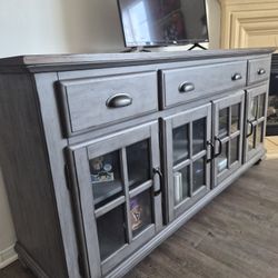 Grey Wood TV Stand 