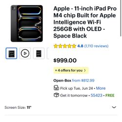 Apple 11" iPad Pro M4 Chip (Standard Glass, 256GB, Wi-Fi Only, Space Black)