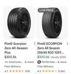 5-Pirelli Scorpion Zero 255/60/R20 All Season
