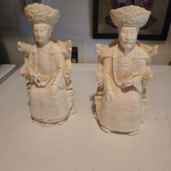 Pair Chinese Emperor & Empress Statues Sculptures Resin Asian 12in. VTG Vintage