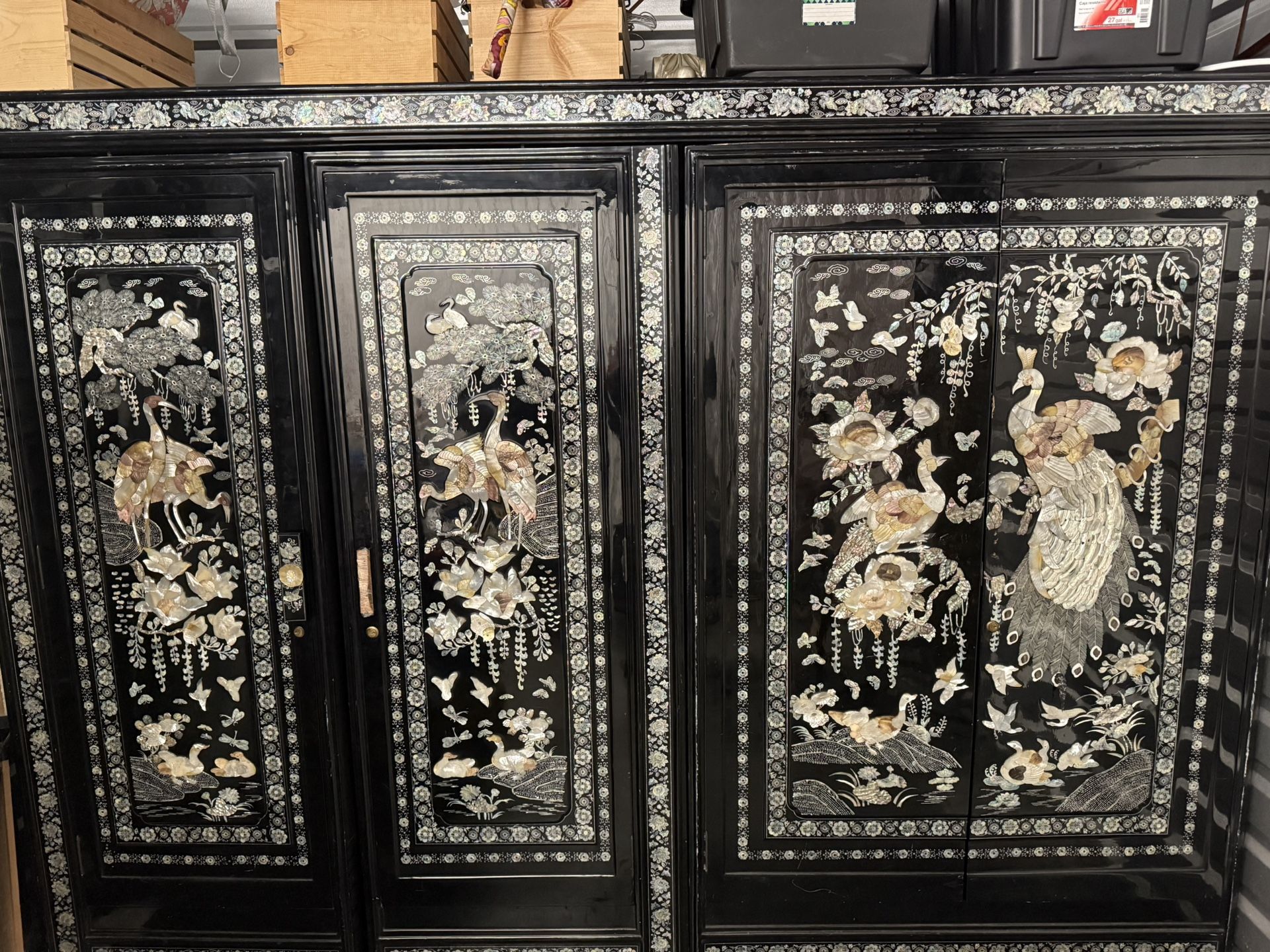 Black Lacquer Mother Of Pearl Armoire