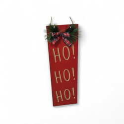 Red Ho Ho Ho Wooden Holiday Wall Hanging Sign Red Buffalo Check Bow