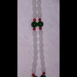 12" RED, GREEN,WHITE ONYX SLICED GEODE NECKLACE" NEW"