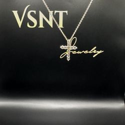 14K Lab Diamond Cross Pendant With Chain 16”-18”