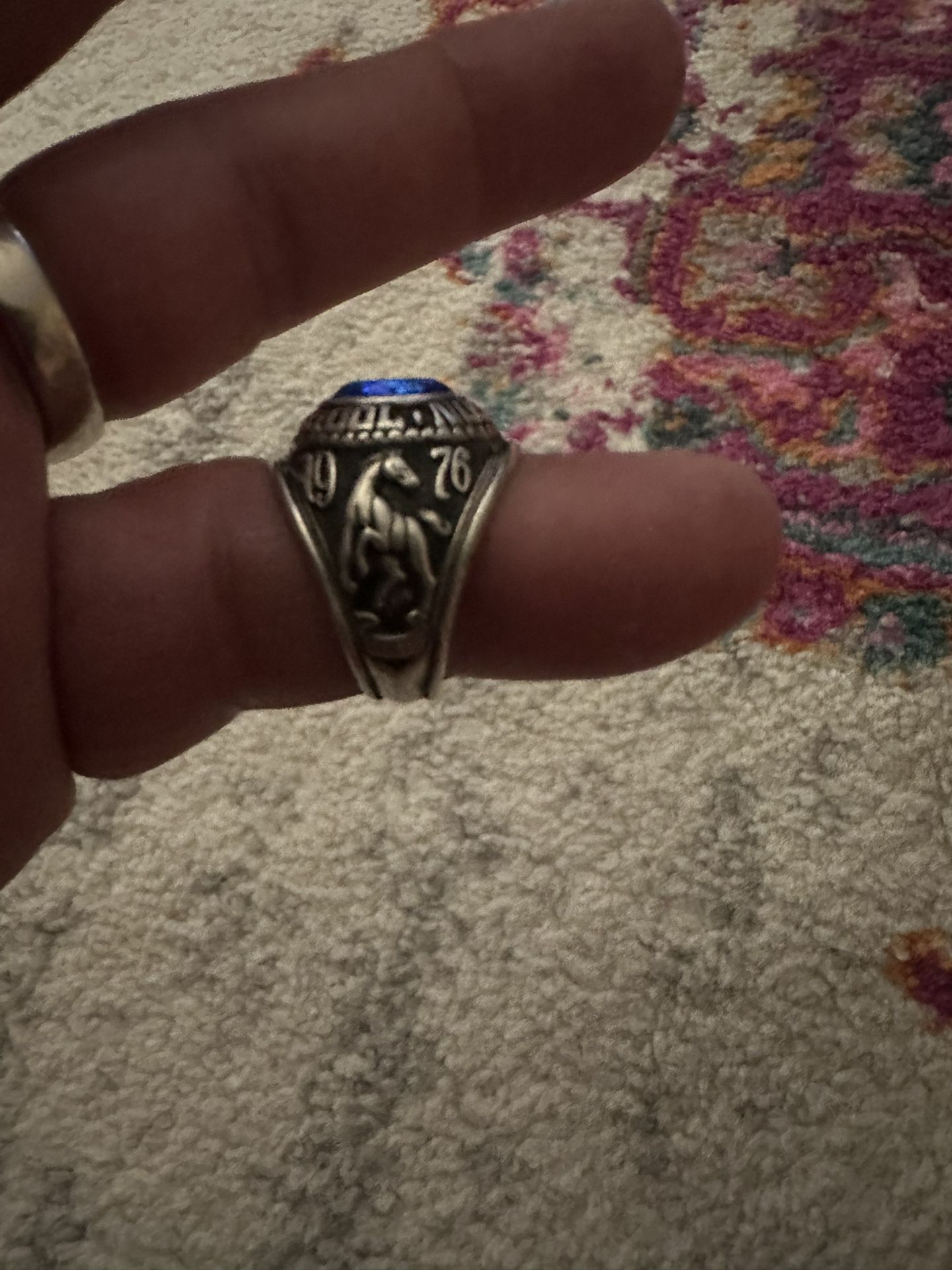 Vintage 1976 Silver Ring By Joosten Carson High School Blue Stone