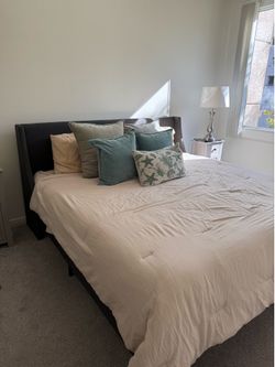 Gray Upholstered King Bed Frame