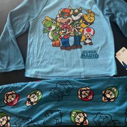 BOYS 2 PC NINTENDO SUPER MARIO PAJAMA PANTS & TOP SZ 8 NEW