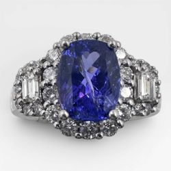 14K White Gold Ring with 1.50Ct. Tanzanite and Diamonds 1.00 Ct. (Size 6.00)