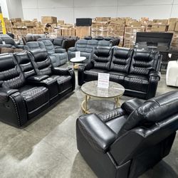 Premium Black And Brown Recliner 3Pcs Living Room Set (1/13)