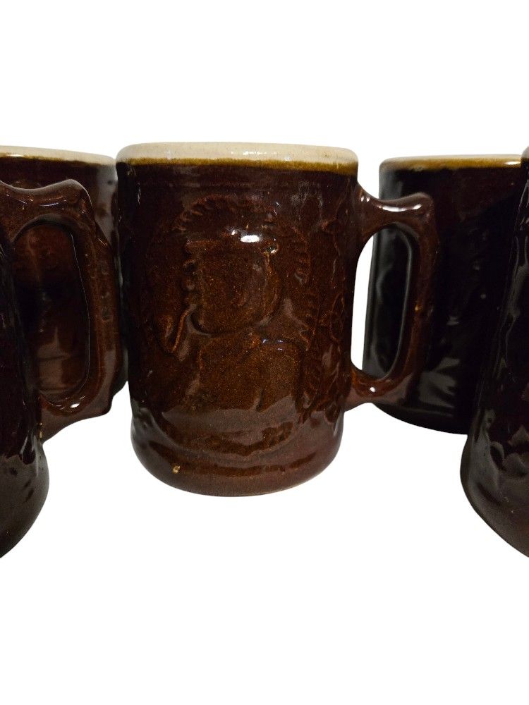 Antique Burley & Winter Stoneware glazed pottery mugs windmill and man with pipe