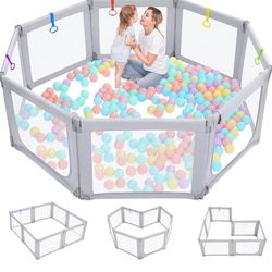 Dripex Foldable Baby Playpen, 71” x 69” in Ash Grey