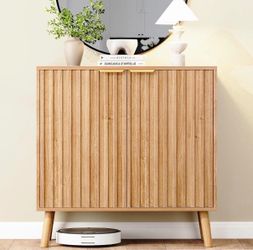 Modern Wood Sideboard Cabinet with Fluted Doors