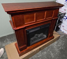 Cherry Wood Electric Fireplace Heater Mantel, Works Great