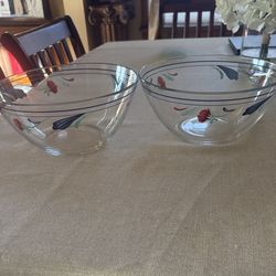 Set Of Poppies On Blue glass Serving Bowls