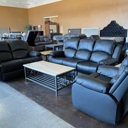3-Piece Faux Leather Reclining Sofa Loveseat and Chair