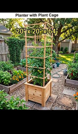 Cedar Planter with Plant Cage