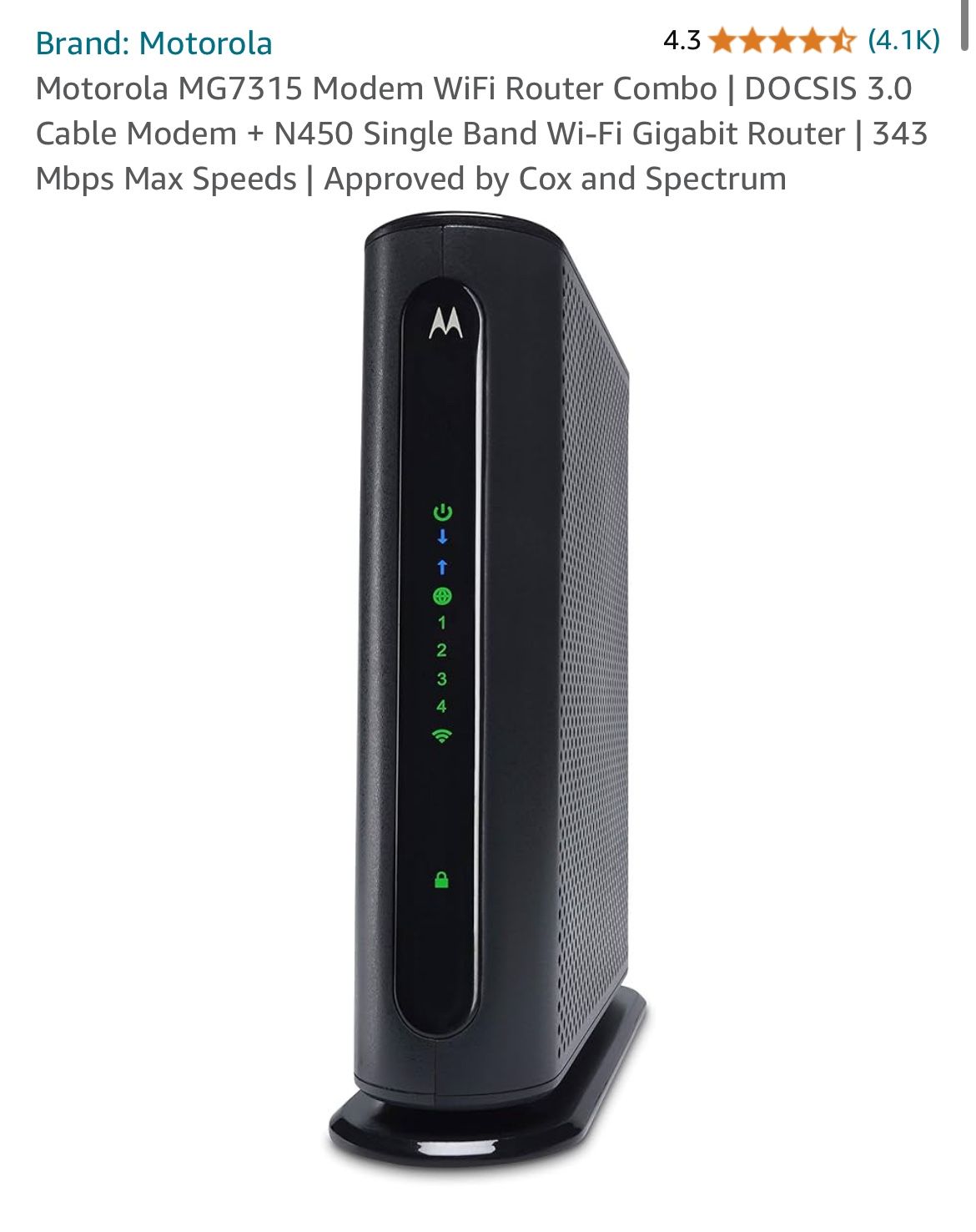 Motorola MG7315 Cable Modem WiFi Router Combo