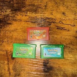 Gen 3 Pokémon games. Emerald, Fire Red, Leaf Green