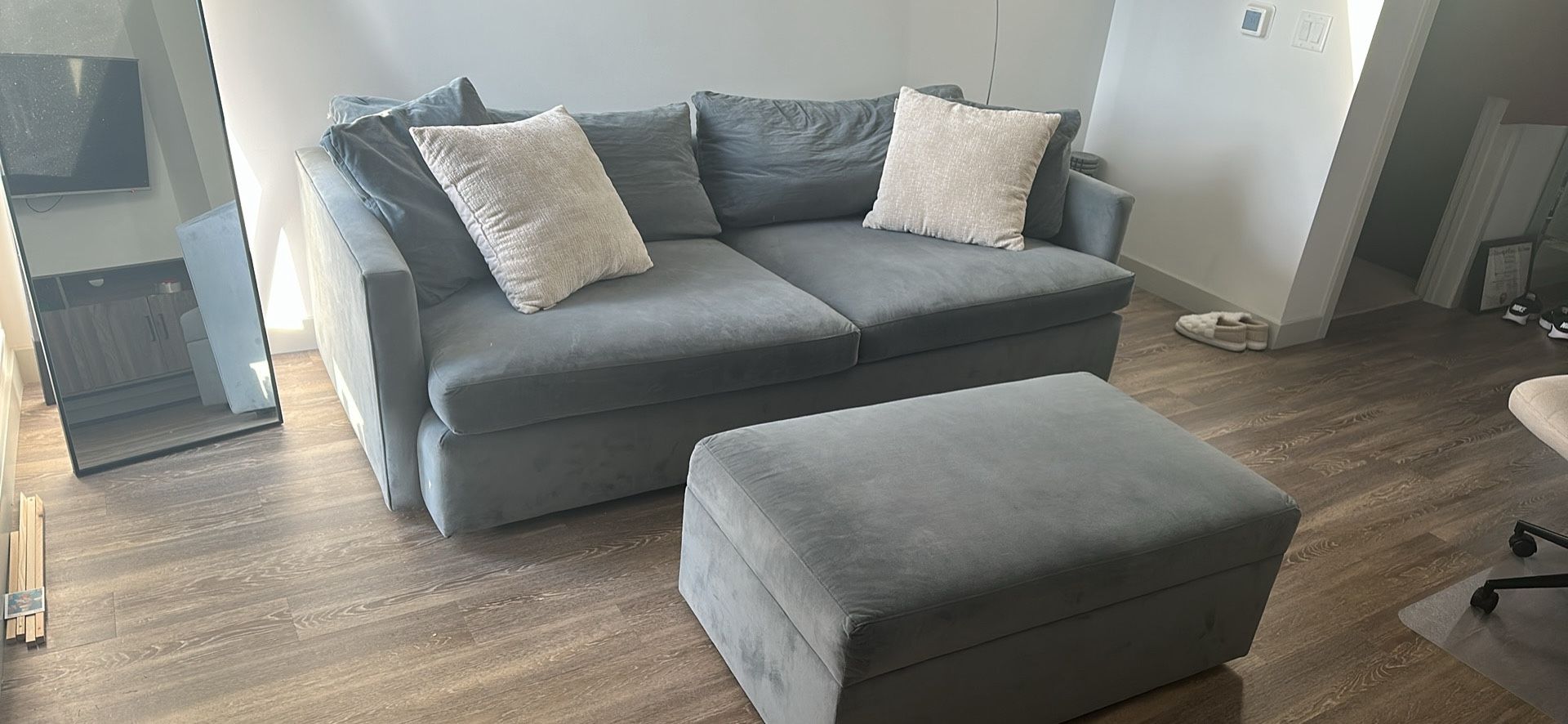 Crate & Barrel Sofa + Ottoman With Table