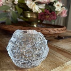 Vintage Kosta Boda Ice Snowball Candle Holder Sweden Heavy Crystal