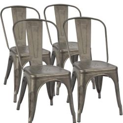 Metal Dining Chairs Set of 4 Indoor Outdoor Chair Patio Chicken Chair 18 Inch Seat Height Trattoria Chic Dining Bistro Cafe Side Stackable Metal Chair