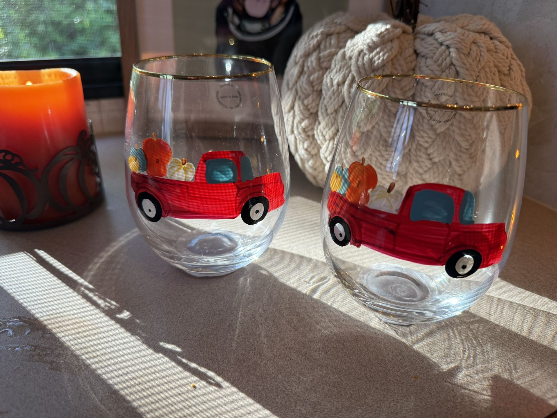 Pumpkin Fall Stemless Wine Glasses