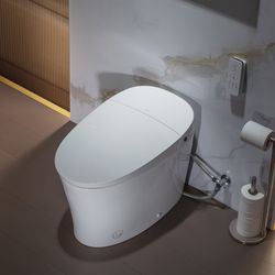 WOODBRIDGE EBT700 One Piece Elongated Smart Toilet Bidet, Auto Open & Close, Auto Flush, Foot Sensor Operation, Heated Seat with Integrated Multi Func