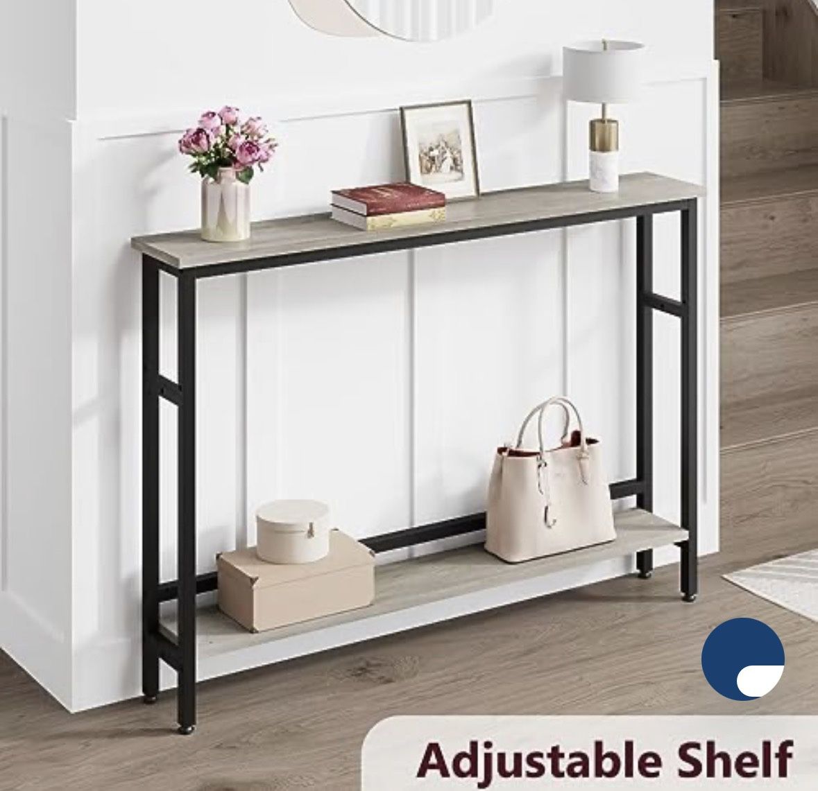 Slim Console Table 5.9" Narrow Sofa Table, 2 Tier Skinny Console Table with Adjustable Shelf, Slim Behind Couch Table for Living Room, Entryway, Hallw