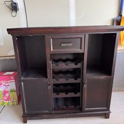 Dark Wood Expandable Bar Cabinet & 12-Bottle Wine Rack