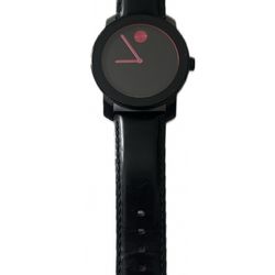 Movado Bold Black Dial Purple Leather Band Stainless Steel Water-Resistant