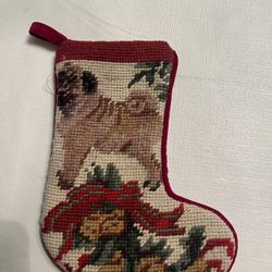 Needlepoint Fawn Pug Christmas Stocking
