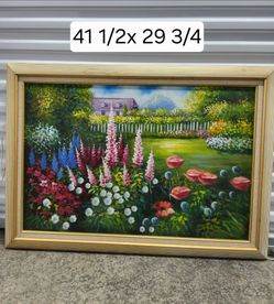 Framed Garden Floral Acrylic Painting