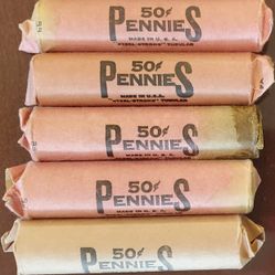 5 Rolls Of Uncirculated US Pennies