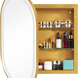 LED Medicine Cabinet with Mirror for Bathroom, Anti-Fog Dimmable Light and Color Adjustment, Recessed Oval Medicine Cabinet with Lights,Bathroom Mirro