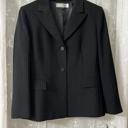 Tahari Black Strips Blazer Size 14 Petite 