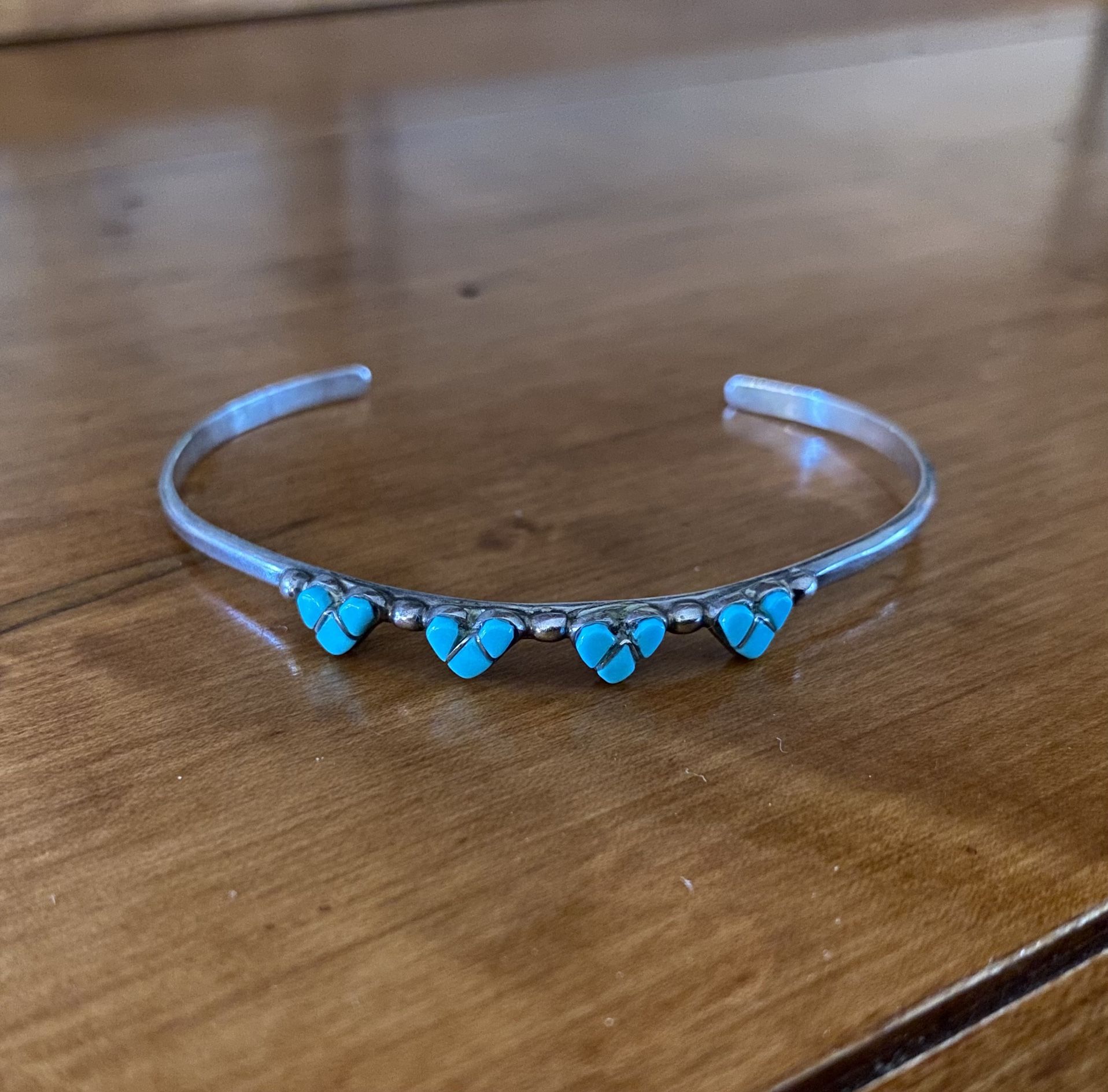 Sterling Silver Turquoise Inlay Heart Bracelet size 6 1/4”