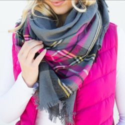 Fuchsia & Charcoal Plaid Blanket Scarf