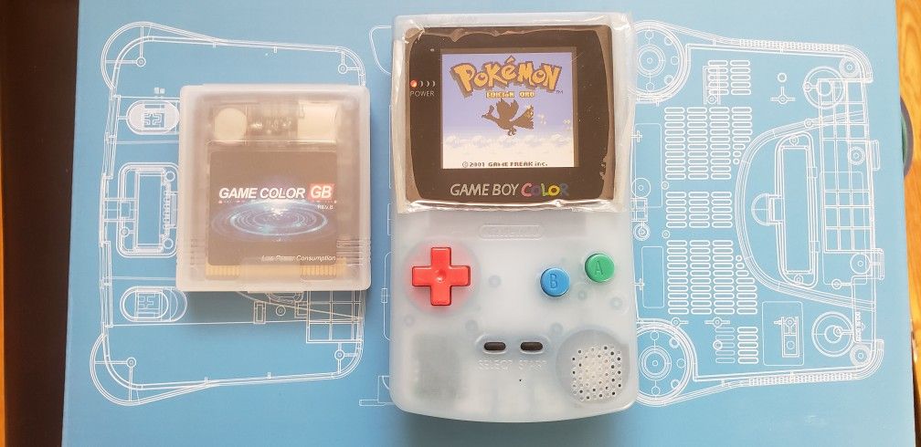 Nintendo Gameboy Color Clear Blue SHELL UPGRADED WITH GAME COLOR