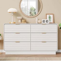 Fluted 6 Drawer Dresser for Bedroom,54" Wide Modern Dresser with Storage,