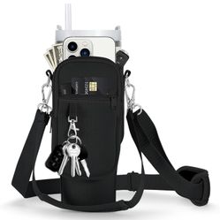 Black Water Bottle Carrier Bag with Phone Pocket for Stanley Cup 40/30oz