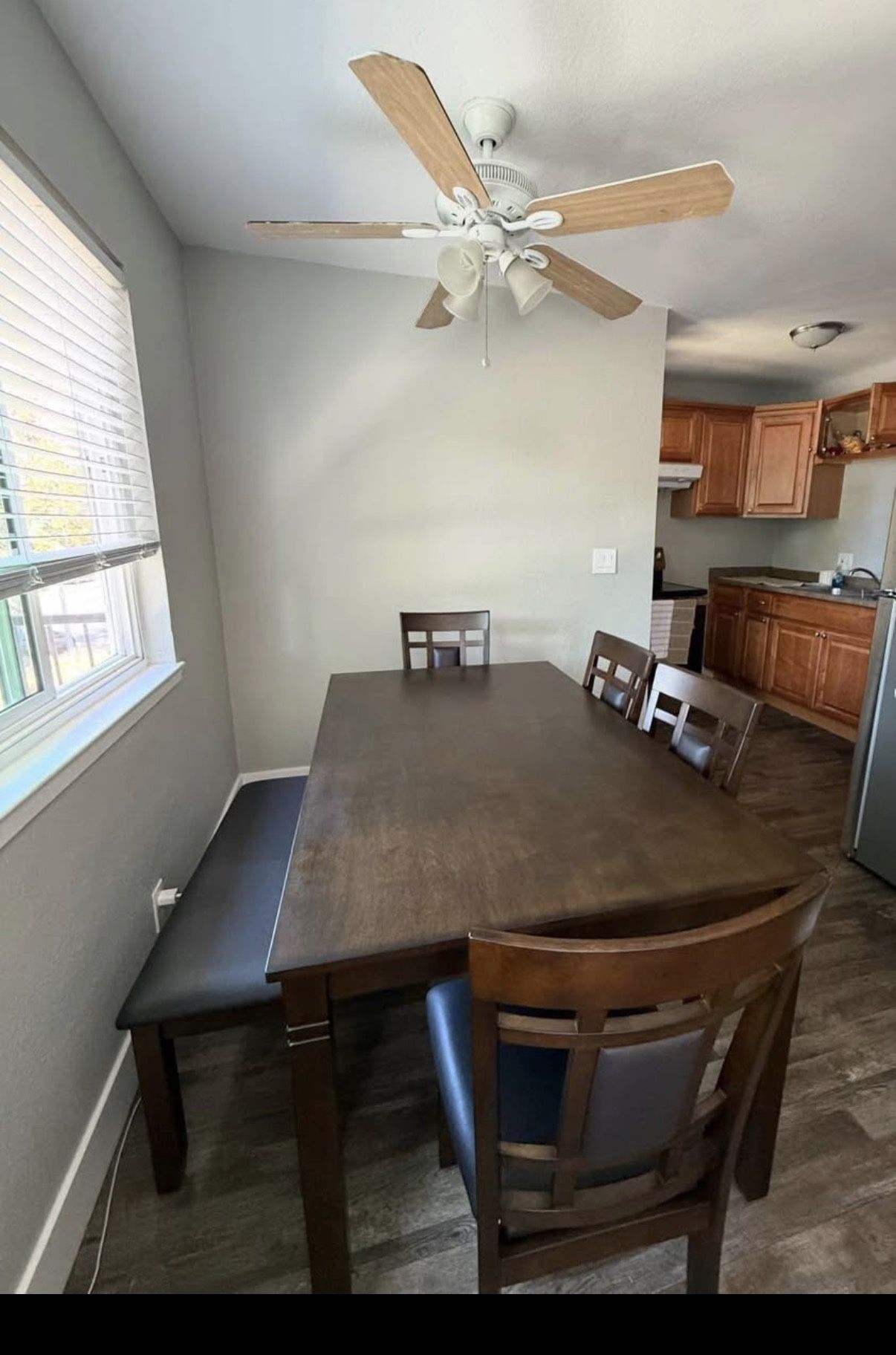 6-Piece Dining Set with Bench – Dark Wood Finish