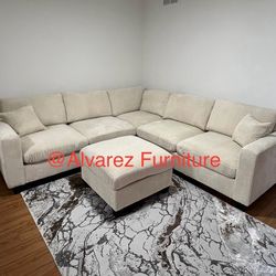 Corduroy Sectional Sofa With Ottoman