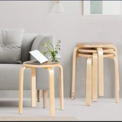 "Bentwood" Stackable Stools (Set of 4) 18" Seat Height ,Birch Wood-( Brand New)