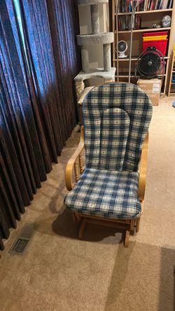 Wood Glider Rocking Chair with Plaid Cushions